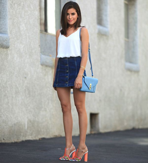 Button Down Midi Skirt Outfit | Frosty | Denim skirt, Skirt Outfits ...