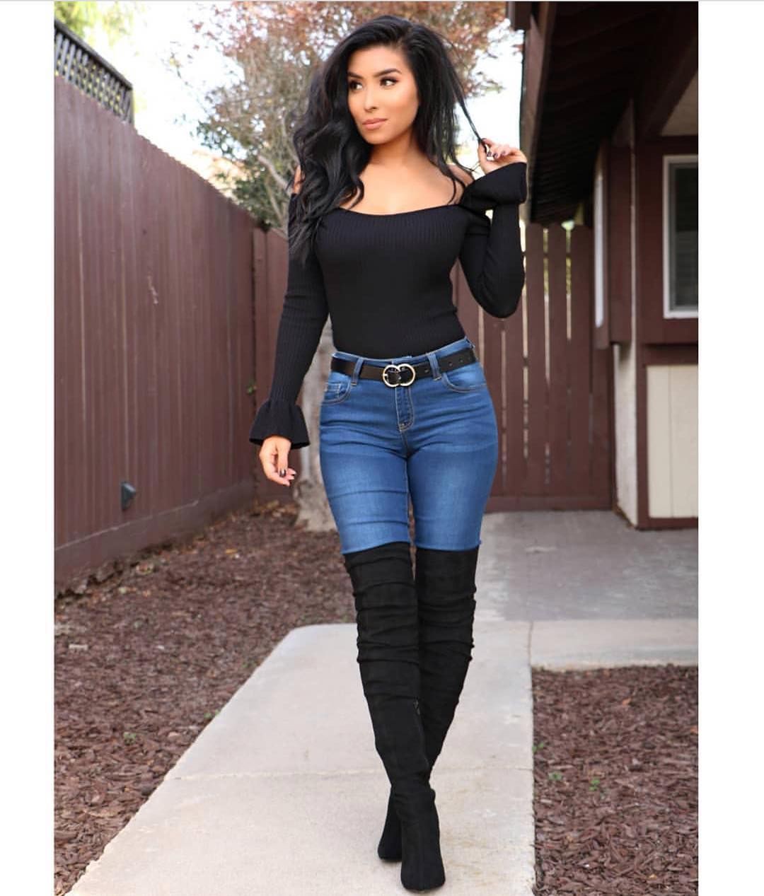 thigh high boots and jeans outfit