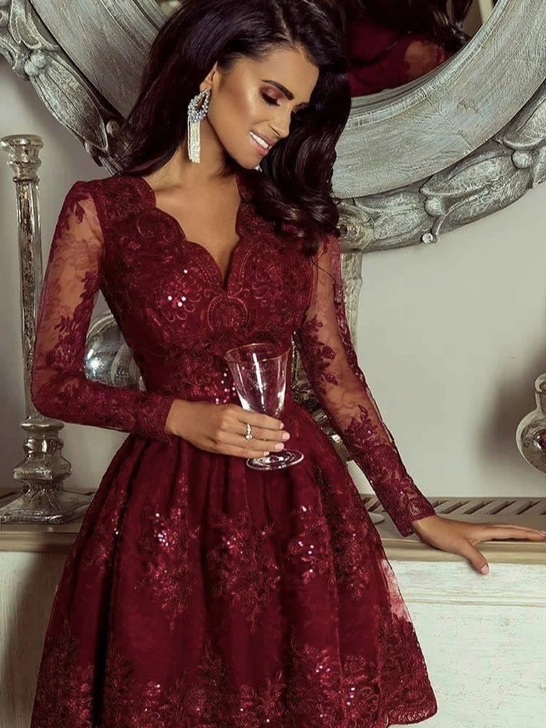 Long Sleeve Homecoming Dresses Cocktail Dress Fashion Model Evening Gown Formal Wear A Line