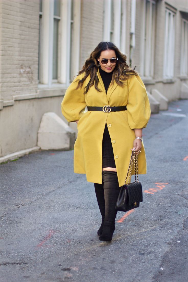Yellow colour outfit with trench coat, overcoat, coat | Plus Size ...
