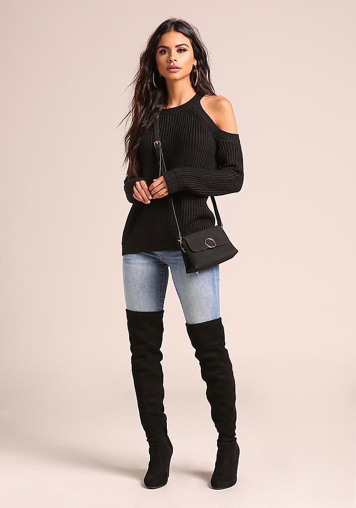 Black Cute Outfit Ideas With Leggings Jeans Outfit With Thigh High