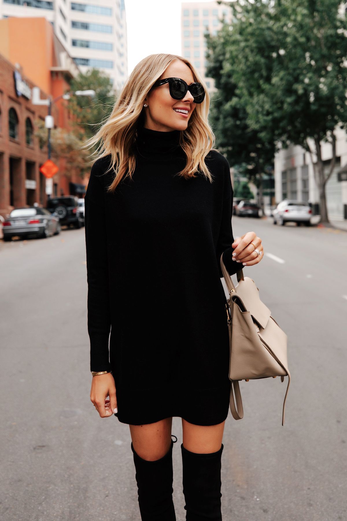 Colour outfit ideas 2020 black sweater dress little black dress, street ...