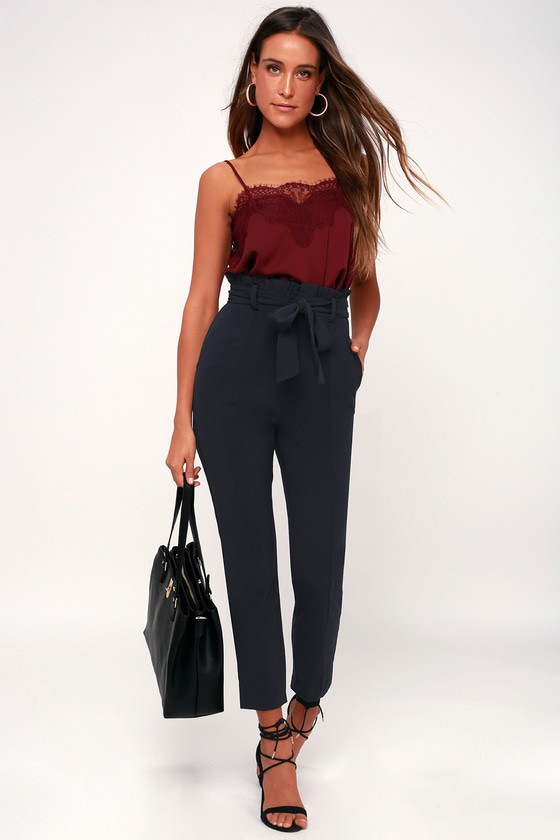 PAPER BAG ZIPPER BELTED TIE WAIST PANTS WITH POCKETS ROSE – The Wanderlust  Co.