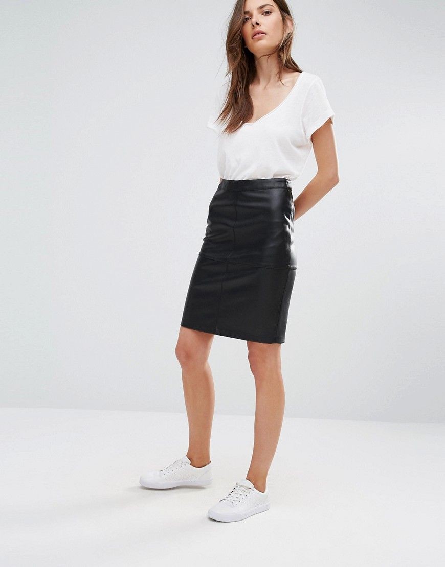 Vila faux leather pencil skirt | Faux Leather Skirt Outfit | Black And ...