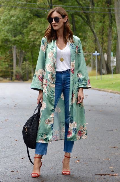 Colour outfit, you must try floral kimono outfit, street fashion ...