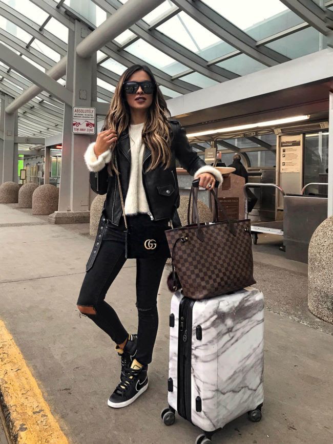 Chiara Ferragni Louis Vuitton travel bag air port style denim leather  jacket