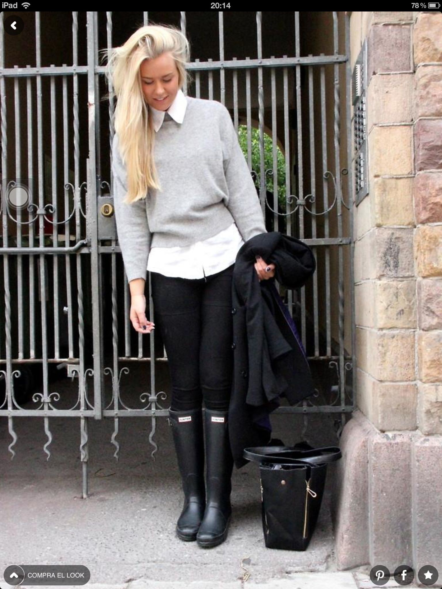 Black jeans with hunter boots | Hunter Boots Outfit | Boot Outfits, Hunter  Boot Ltd, Knee High Boot
