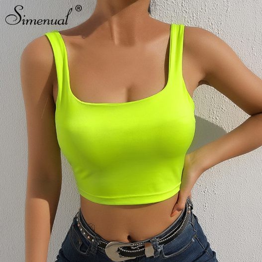 Neon green crop top, sleeveless shirt, casual wear, sports bra, crop top, t  shirt | Bandeau Top Outfits | Bandeau Dresses, Crop top, Sleeveless shirt