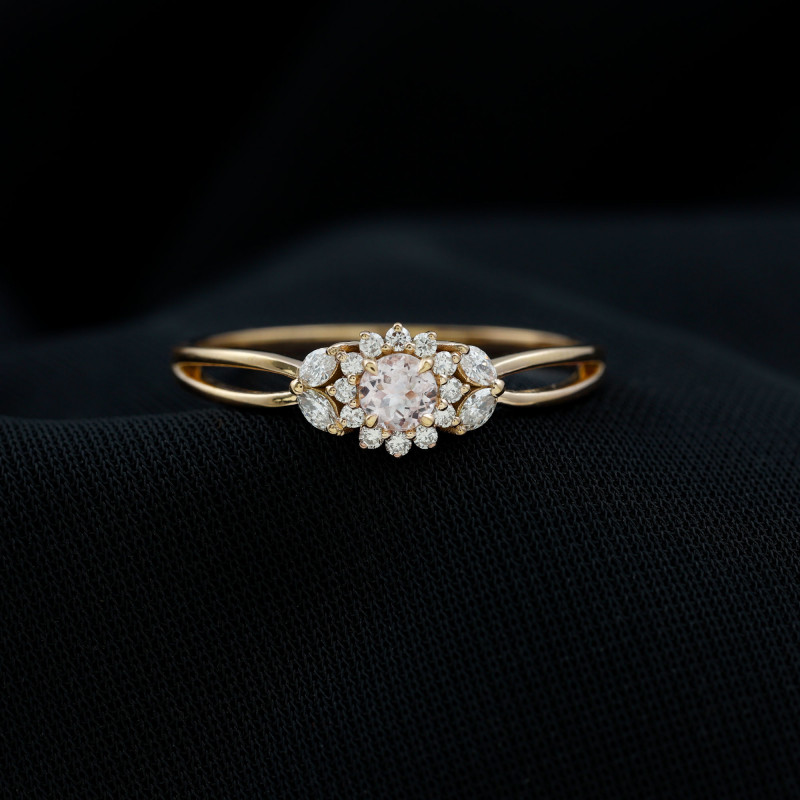 Morganite and Moissanite Flower Engagement Ring with Split Shank | Rings