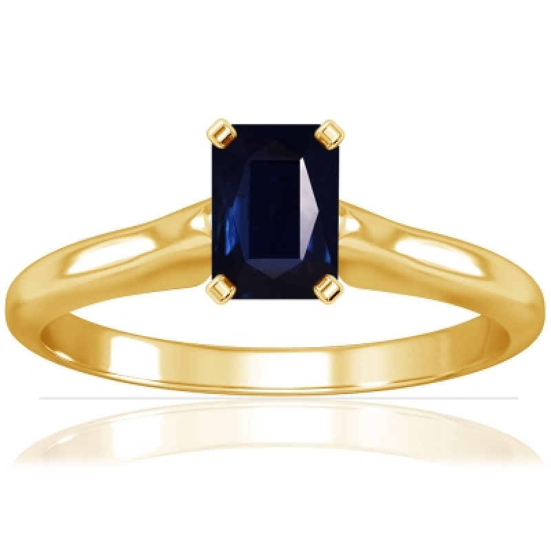 Regal Emerald Cut Blue Sapphire Solitaire Ring | Sapphire Ring