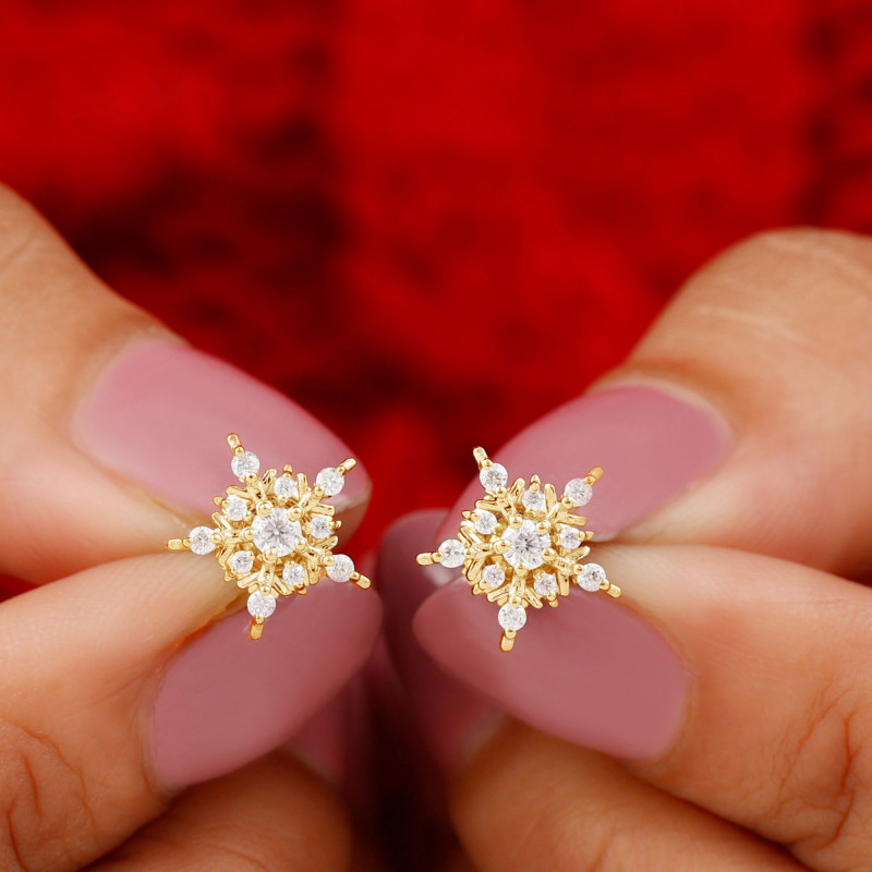 1/2 CT Moissanite Gold Snowflake Stud Earrings | Earrings