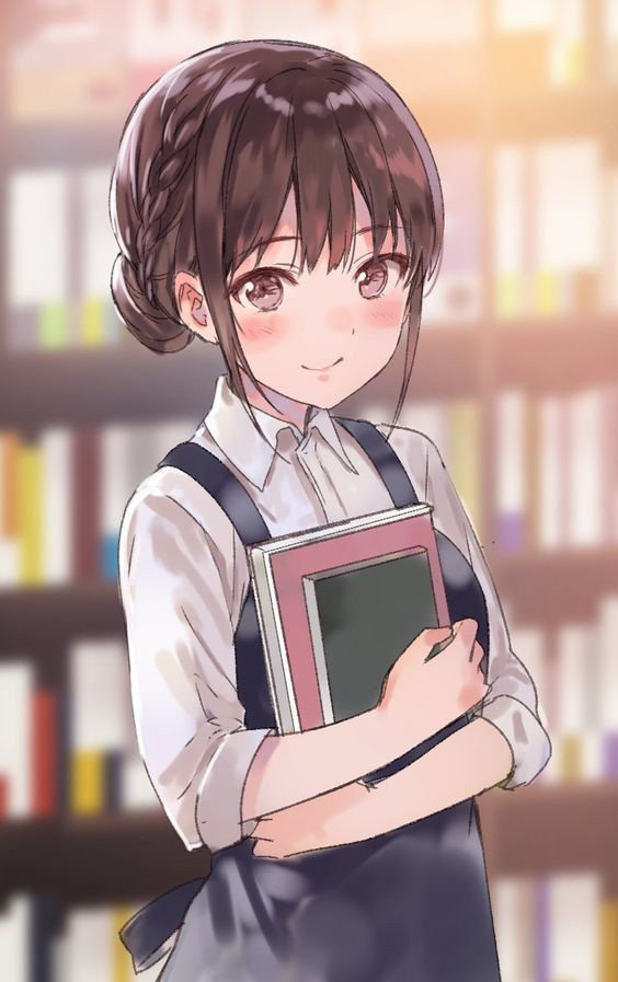 Premium Photo  Cute young woman reading book anime style background