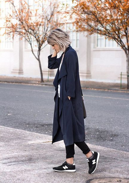 New Balance Outfit, Black Kimono Coat Outfit Ideas With, New Balance Black  Outfits