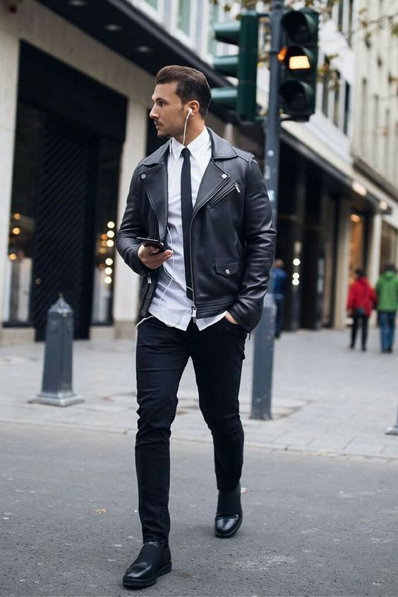 Black Biker Jacket Mens Fashion Ideas With Black Jeans Leather Style