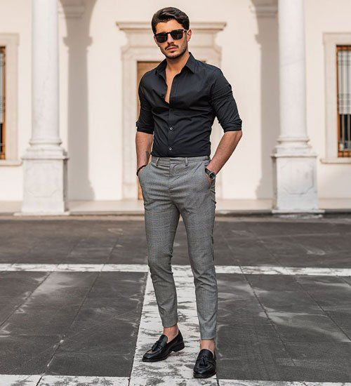 Black Shirt, Clubbing Outfit Designs With Grey Casual Trouser, Mens ...