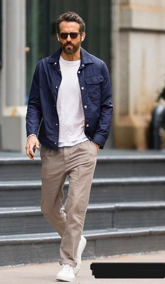 Beige Casual Trouser, Chinos Wardrobe Ideas With Dark Blue And Navy Casual  Jacket, Outfit Ideas Men Summer | Casual wear, smart casual