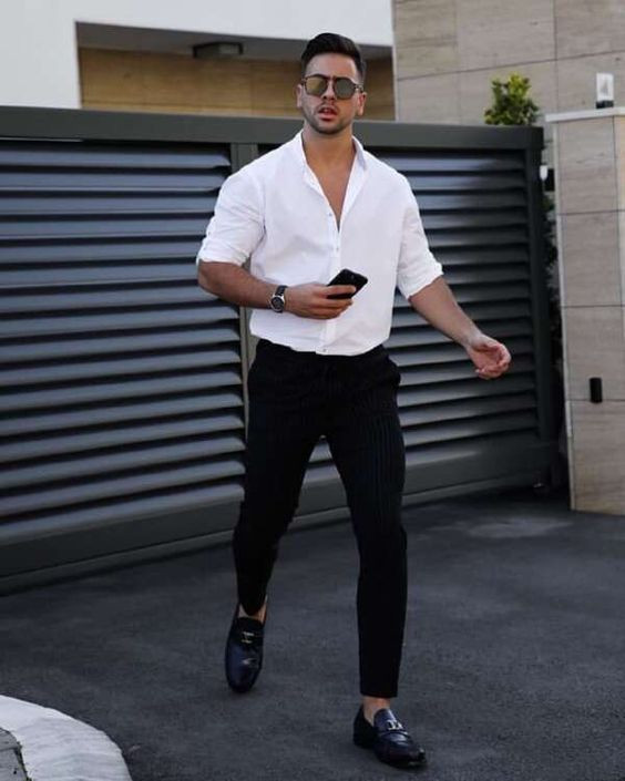 White Shirt, Semi Formal Outfit Designs With Black Casual Trouser | Formal  wear, men's style, semi-formal wear, french cuff dress shirt