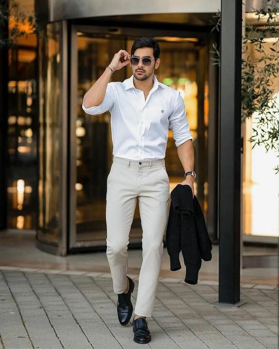 White Shirt Beige Chinos | vlr.eng.br