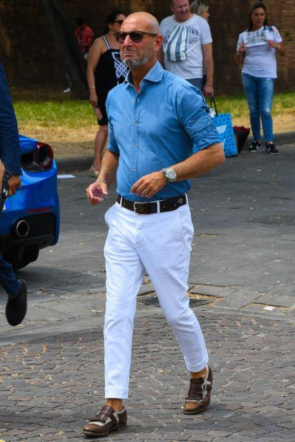 Light Blue T-shirt, Semi Formal Fashion Ideas With White Jeans | Casual ...