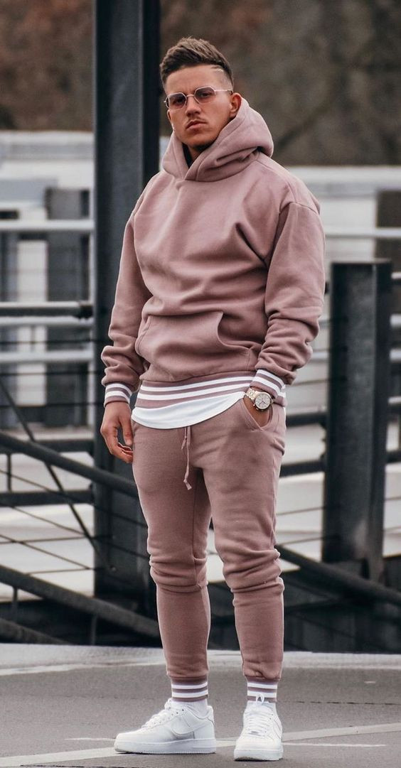 Pink Sweat Pant, Winter Casual Fashion Wear With Pink Hoody, Sweatpants Men: 
