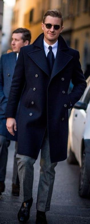 Dark Blue And Navy Wool Coat, Pea Coat Fashion Trends With Grey Casual ...