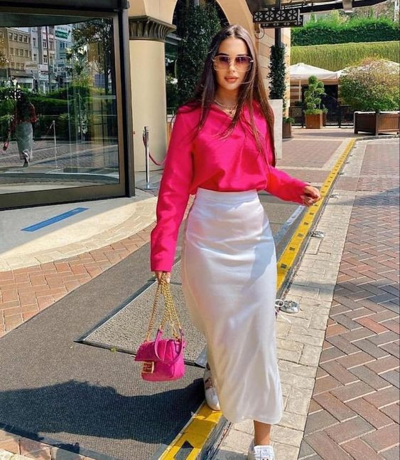 White Mermaid, Slip Skirt Outfits Ideas With Pink Cropped Blouse, Skirt ...