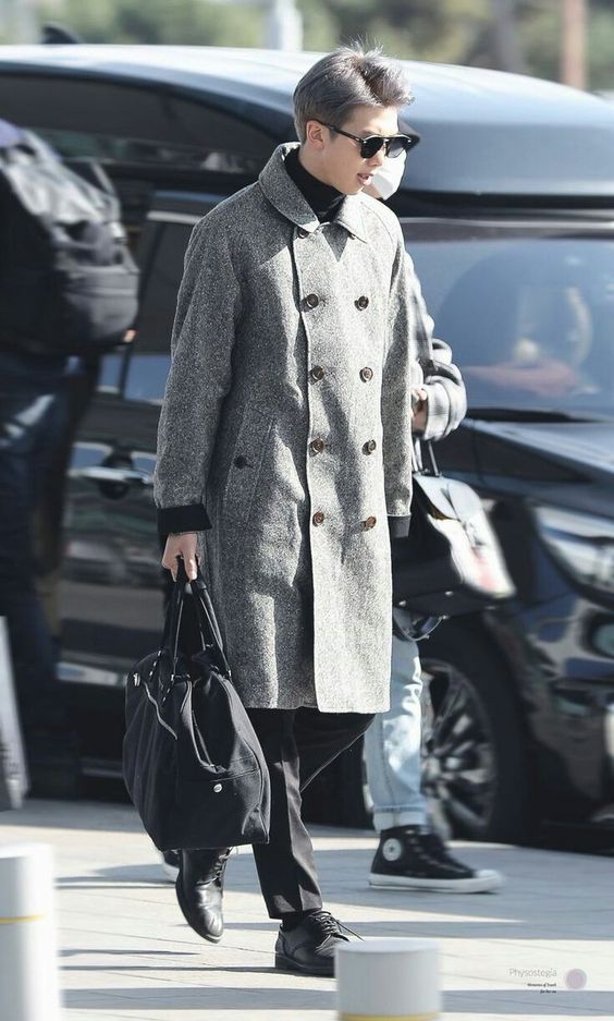Grey Wool Coat, Korean Attires Ideas With Grey Leather Trouser, Korean Fashion Trends: 