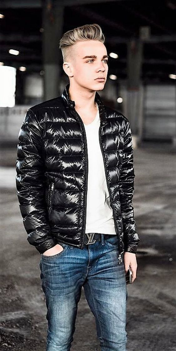 Black Puffer Jacket, Winter Attires Ideas With Denim Jeans, Skinny ...