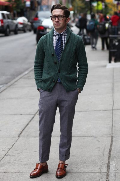 Green Cardigan, Nerd Clothing Ideas With Grey Formal Trouser, Nerdy Guy ...