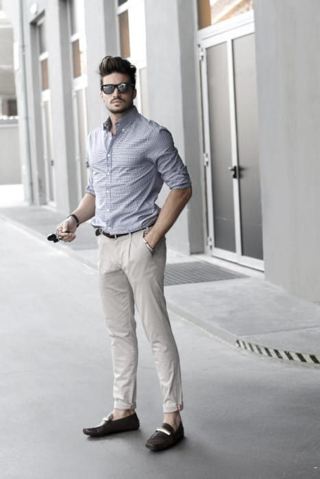 Shirt, Loafers Fashion Ideas With Beige Sweat Pant, Beige Chinos Blue ...