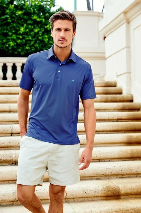White Beach Pant, Shorts Outfits With Dark Blue And Navy Polo-shirt ...
