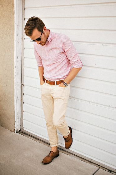 Pink Shirt, Men's Pastel Outfit Designs With Beige Jeans, Pink Shirt ...