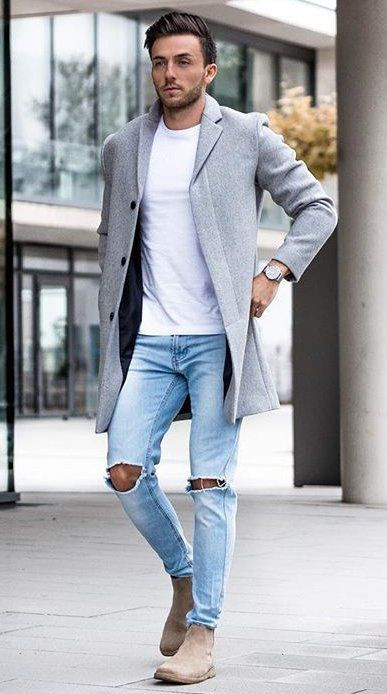 Grey Winter Coat, Chelsea Boots Fashion Outfits With Light Blue Casual  Trouser, Men's Fashion Today | Cargo pants, men's clothing, fashion  accessory,