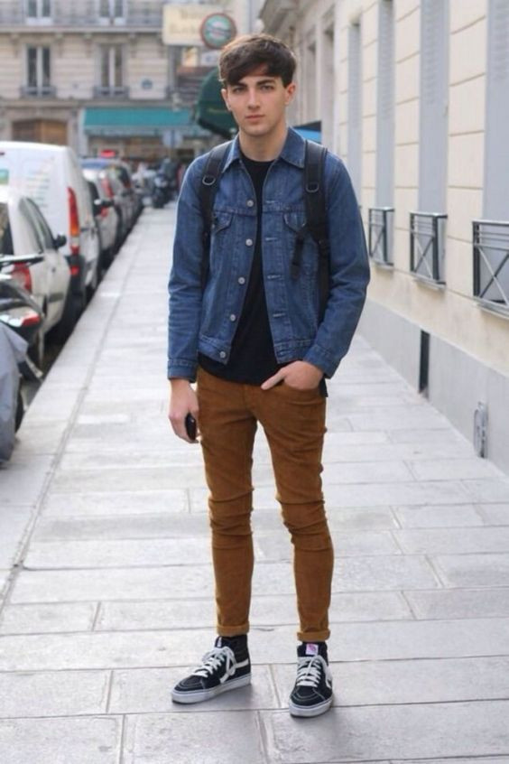 Dark Blue And Navy Casual Jacket, Vans Ideas With Brown Jeans, Summer Outfits For Teen Boys: 