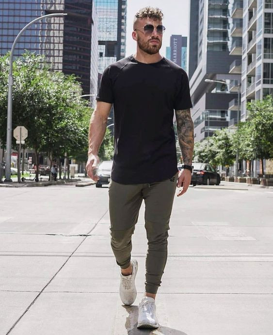 Green Casual Trouser, Men's Joggers Fashion Ideas With T-shirt, Jeans | Facial hair