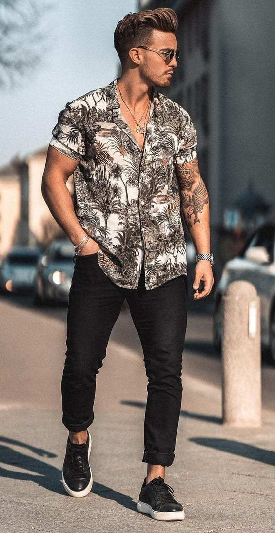 Shirt, Men Shirts Outfit Designs With Black Pant, Mens Floral Shirts Outfits  | Dress shirt, casual wear, men's style, floral design, tunevuse men floral  dress shirts long sleeve casual button down flower