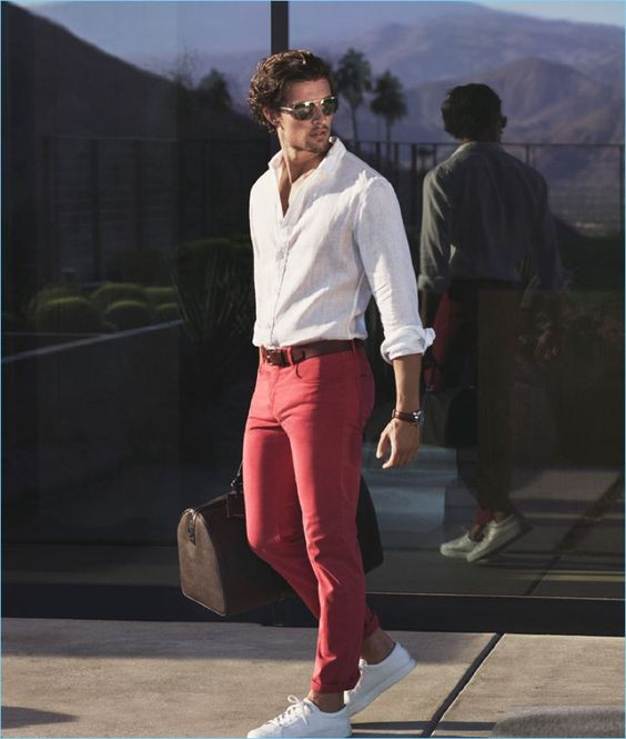 Free Photo  Male in white t shirt red pants and glasses