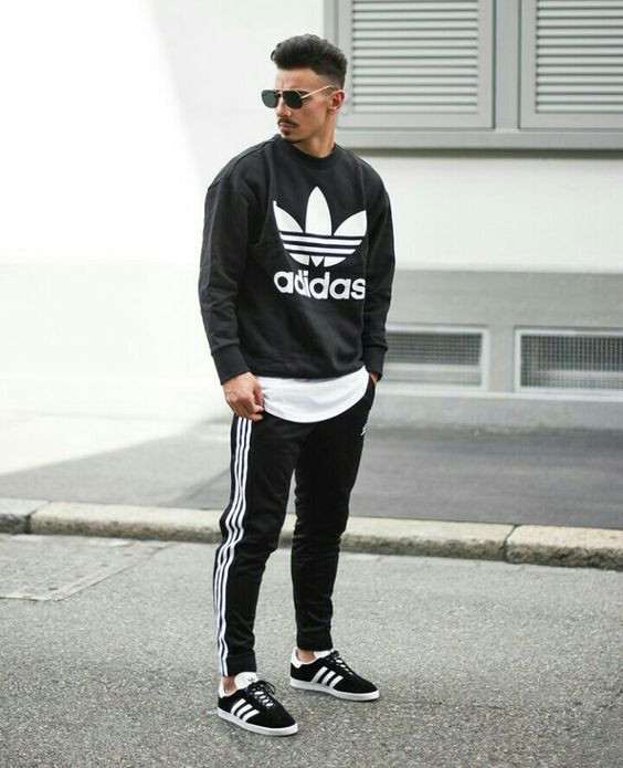 Caius overse kig ind Black Sweatshirt, Winter Fashion Ideas With Black Sweat Pant, Adidas Street  Style Men | Men's style