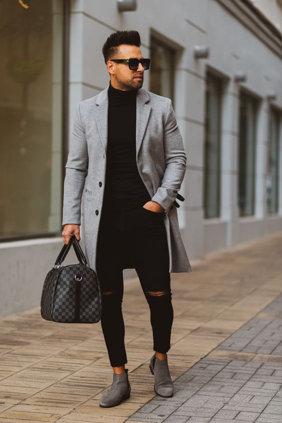 Grey Suit, Winter Fashion Tips With Black Casual Jeans, Blazer | Suit ...