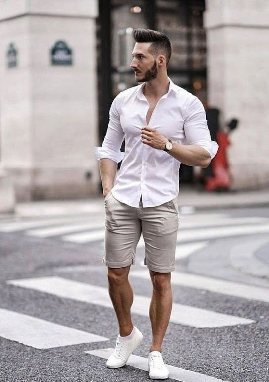 Grey Casual Short, Shorts Fashion Trends With White Shirt, Outfit ...