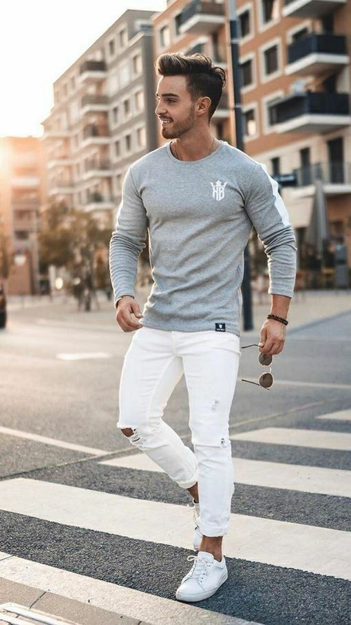 White Jeans, Stylish Outfits Ideas With Grey Sweater, Jeans | Casual ...