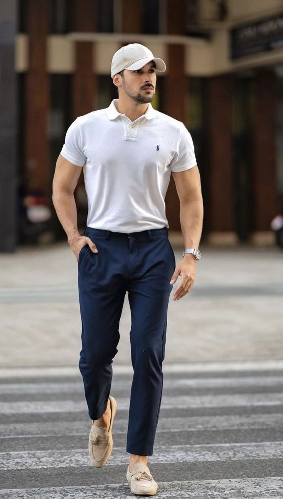 Dark Blue And Navy Casual Trouser, Fashion Trends With White Polo-shirt ...