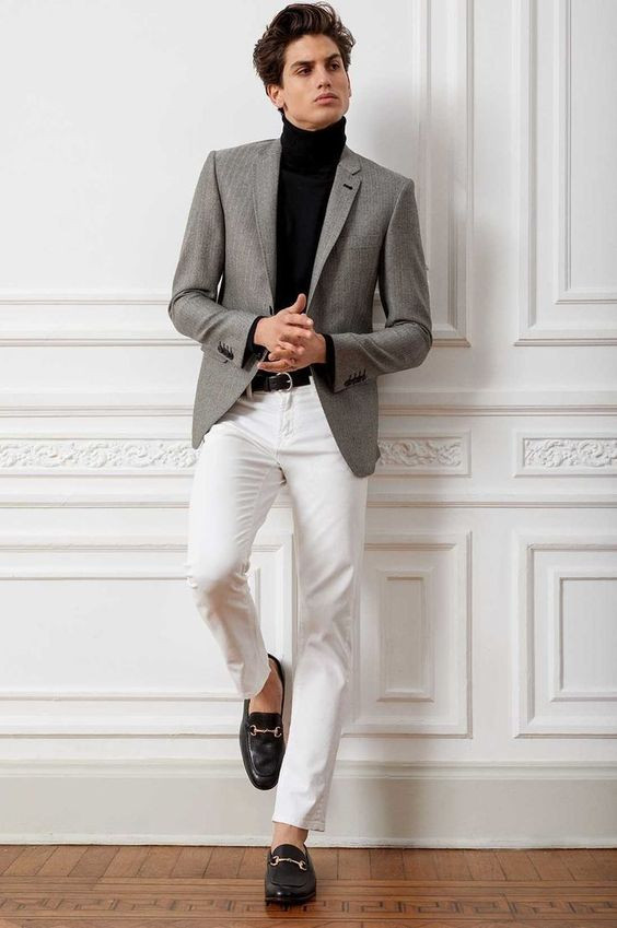 Grey Suit Jackets And Tuxedo, Turtleneck Blazer Fashion Outfits With ...