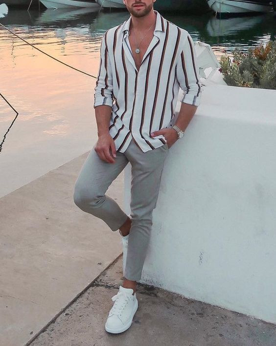 White Shirt, Summer Ideas With Grey Casual Trouser, Alexander Mcqueen Shoes  Style Men | Men's clothing, alexander mcqueen, alexander mcqueen sneakers