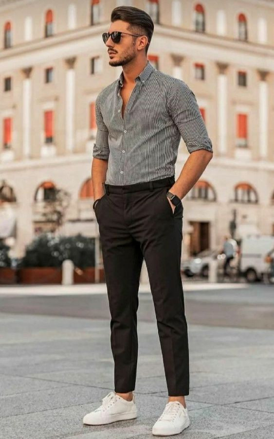 Black Formal Trouser, Men's Fashion Trends With Grey Shirt, Elegante Outfits  Herren | Casual wear, formal wear, men's style, men's clothing