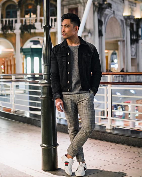 Green Casual Trouser, Plaid Pants Ideas With Black Casual Jacket, Plaid ...