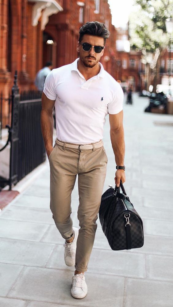 Beige Pants with White Shirt Relaxed Warm Weather Outfits For Men 11 ideas   outfits  Lookastic