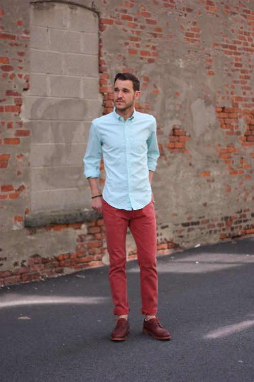 Red Jeans Mens Fashion Tips With Light Blue Shirt Red Pant Combination  Shirt  Mens style road surface