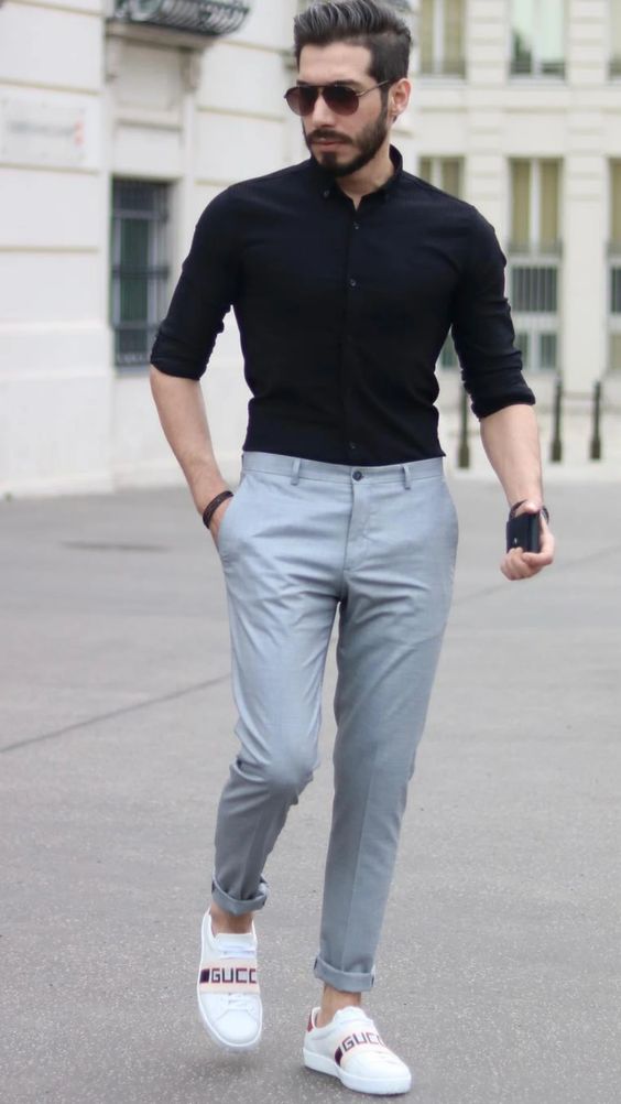 Grey Jeans, Men's Fashion Trends With Black Shirt, Semi Formal Formal