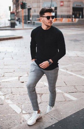 Black Sweater, Full Sleeve Outfit Trends With Grey Suit Trouser, Men's Outfit Instagram: 